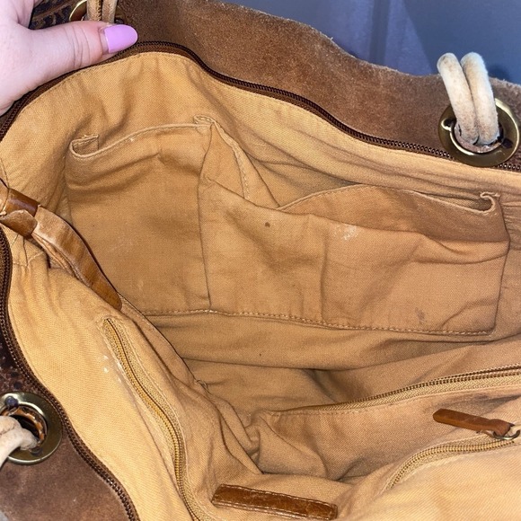SABRINA SCALA Vintage Brown Suede Medium Leather Tote Hobo Handbag Purse - Picture 14 of 16